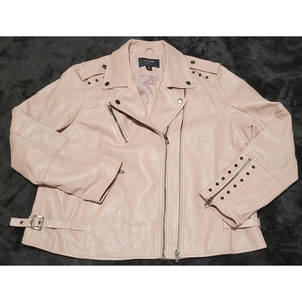 SPYM Pink Faux Leather Moto Jacket Women's Size 1X Studded Biker Zipper